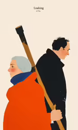 a painting with two people holding a book