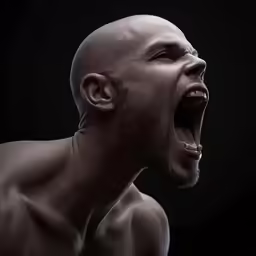 the demon man with open mouth is very close
