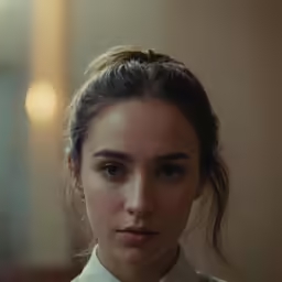 a close up of a woman looking at the camera