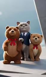 a group of stuffed animals sit next to each other