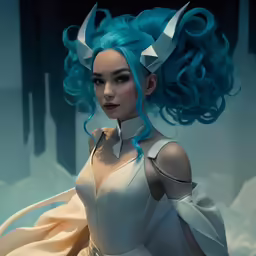 a digital painting of a woman with blue hair