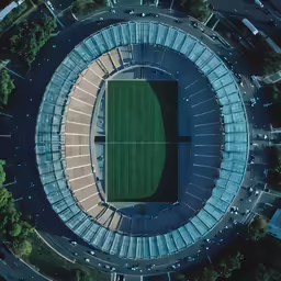 a stadium is shown with a soccer field