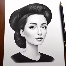 an illustration of a woman with dark hair and eyes