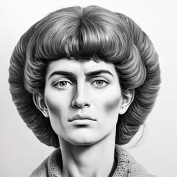 a drawing of a man with big hair and bangs