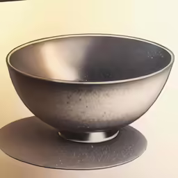 black granite bowl sitting on top of grey stand