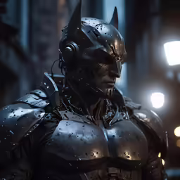 the batman in the movie is in full batman costume