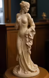 there is a beautiful statue of a woman sitting on a table