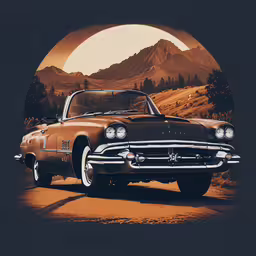 an old car with a retro look parked,a vintage photo of an old - time car in the desert
