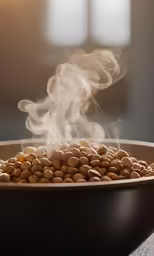 a brown bowl filled with lots of food