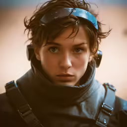 a woman with a jacket and goggles on