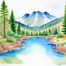 the water is surrounded by trees and rocks