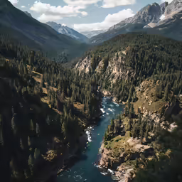 a scenic view of the mountains surrounding a river