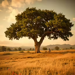 a lone person under the shade of a tree