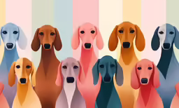 colorful dogs are on a striped background