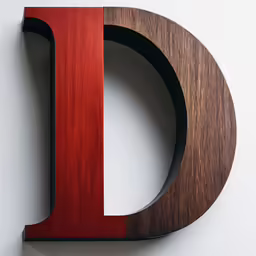 wood letter - d, with the letter painted in bright cherry