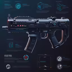 a large weapon with various features on it