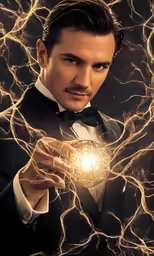 the man holding an electric ball has his hands in front of him