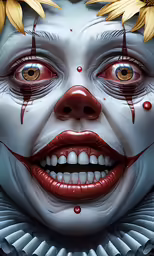 the face and eyes of a creepy clown