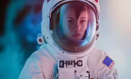 a woman in an astronaut suit posing for the camera