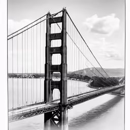 black and white image of the golden gate bridge