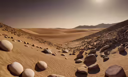 large rocks sit on top of a desert dune