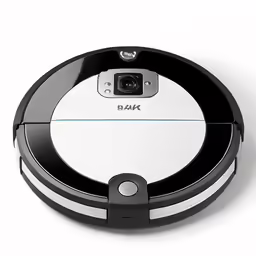 a robot on a white surface with a camera in it
