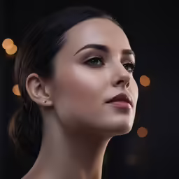 a woman wearing earrings looks off into the distance