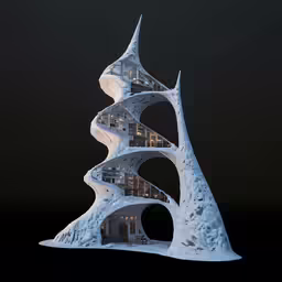 a tall white structure with lights on inside of it