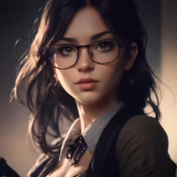 a woman wearing glasses and a shirt