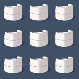 eight white boxes that appear to be used for storage,various images of the inside of the toilet cover,various types of paper forms against a blue background,eight white plastic containers for containers and cups,six pieces of white tape are shown in eight positions
