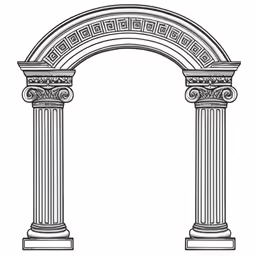 an ancient greek arch with two decorative columns and an ornament, vintage line drawing or engraving