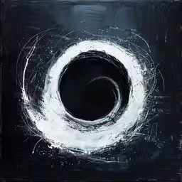 a white circle painting on a black background,the white circle is the center of the painting