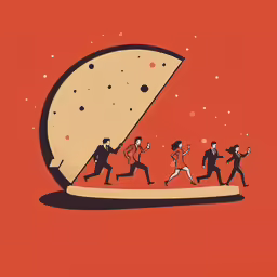 a cartoon drawing with people running away from each other