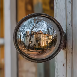 a reflection of a house in a mirror
