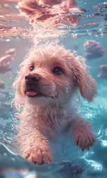a small dog is swimming in the water