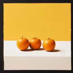 three tangerines in front of a yellow background
