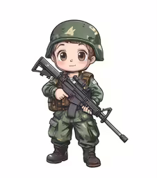 a cartoon soldier holding an akm - 41 rifle
