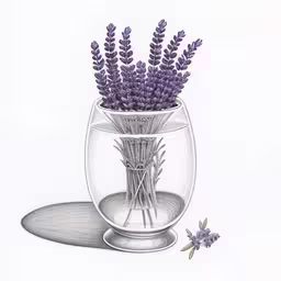 some flowers inside of a glass bowl with lavenders