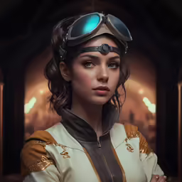 a woman wearing goggles and a helmet looks on