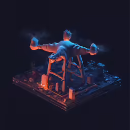 an artist uses light to create a statue of a man on a platform