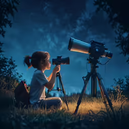 young girl setting up her camera to photograph something