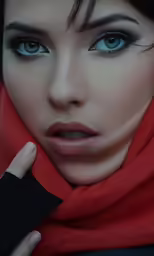 an extremely attractive brunette wearing a red scarf