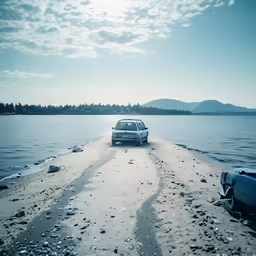 a car sitting on top of a sandy beach