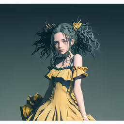 a young girl in a yellow dress is featured by a professional photohop