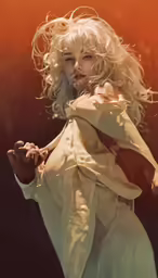 an unusual shot of a blonde haired woman posing