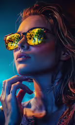 a beautiful woman in sunglasses wearing colorful glasses