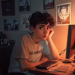a man sitting at a computer in front of a desk