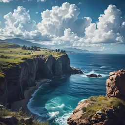 a beautiful blue ocean with rocks and water
