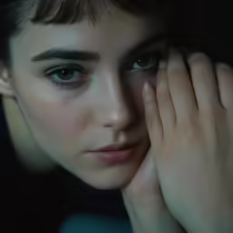 the woman has her hand on the face