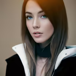 a woman with long brown hair has a black choker